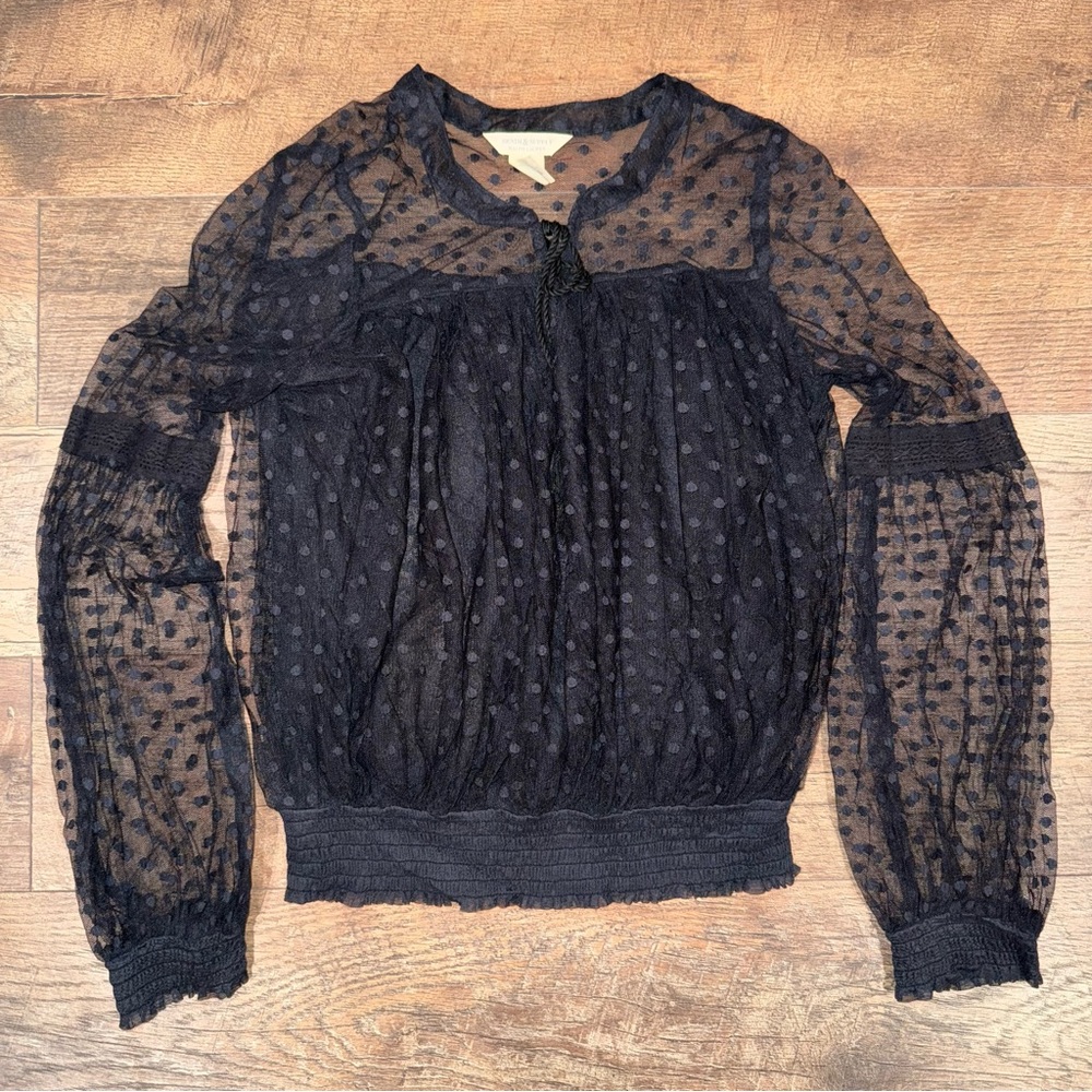 Y2K Vintage Ralph Lauren Denim & Supply Black Sheer Polka Dot Blouse